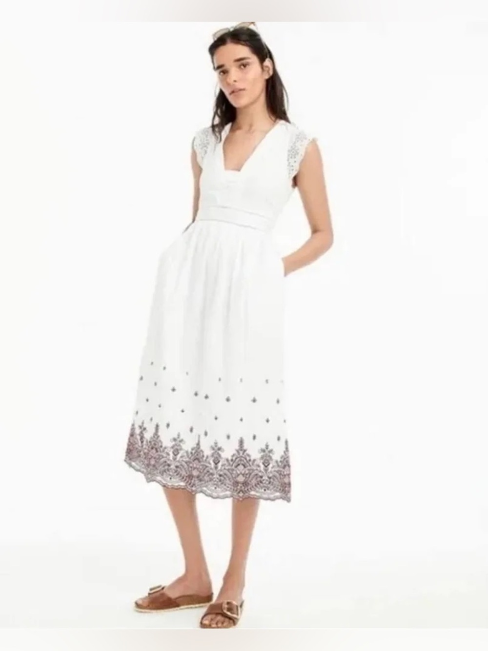 Point Sur Embroidered Eyelet Midi Dress Cottagecore Beachy Boho Chic Soft Girl